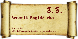 Bencsik Boglárka névjegykártya